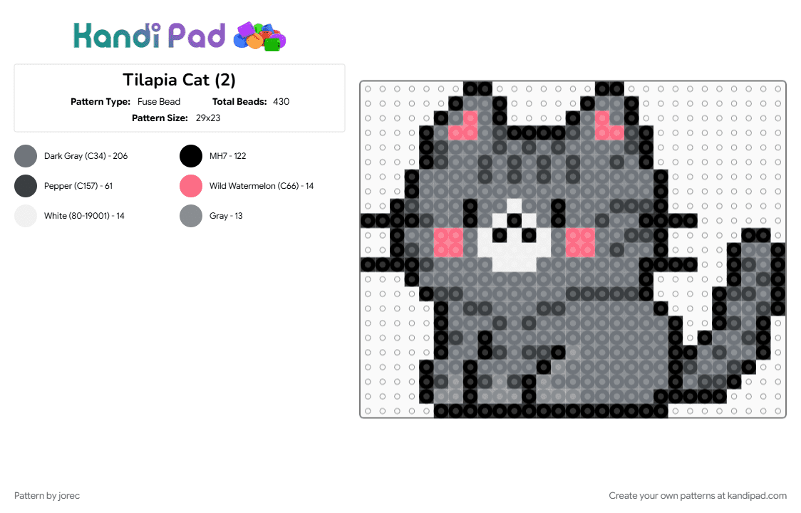 Tilapia Cat (2) - Fuse Bead Pattern by jorec on Kandi Pad - gray
