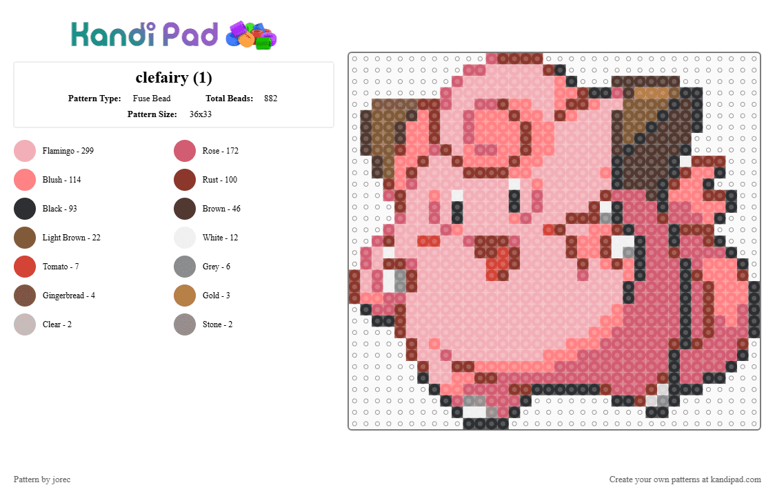 clefairy (1) - Fuse Bead Pattern by jorec on Kandi Pad - beige, red