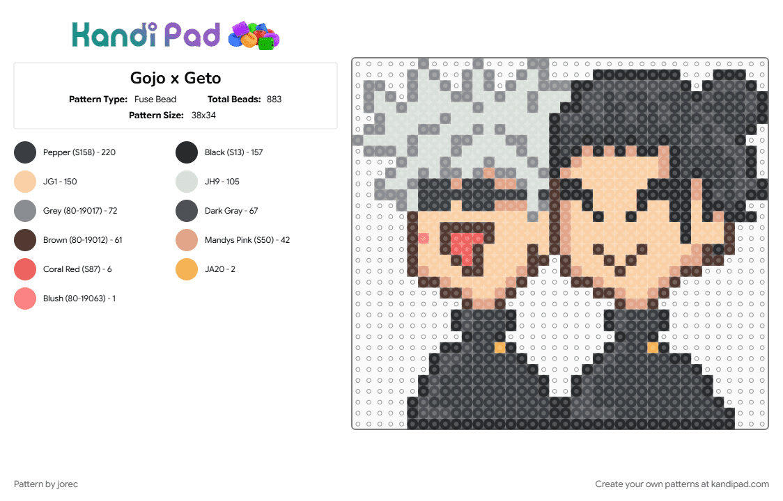 Gojo x Geto - Fuse Bead Pattern by jorec on Kandi Pad - beige, gray