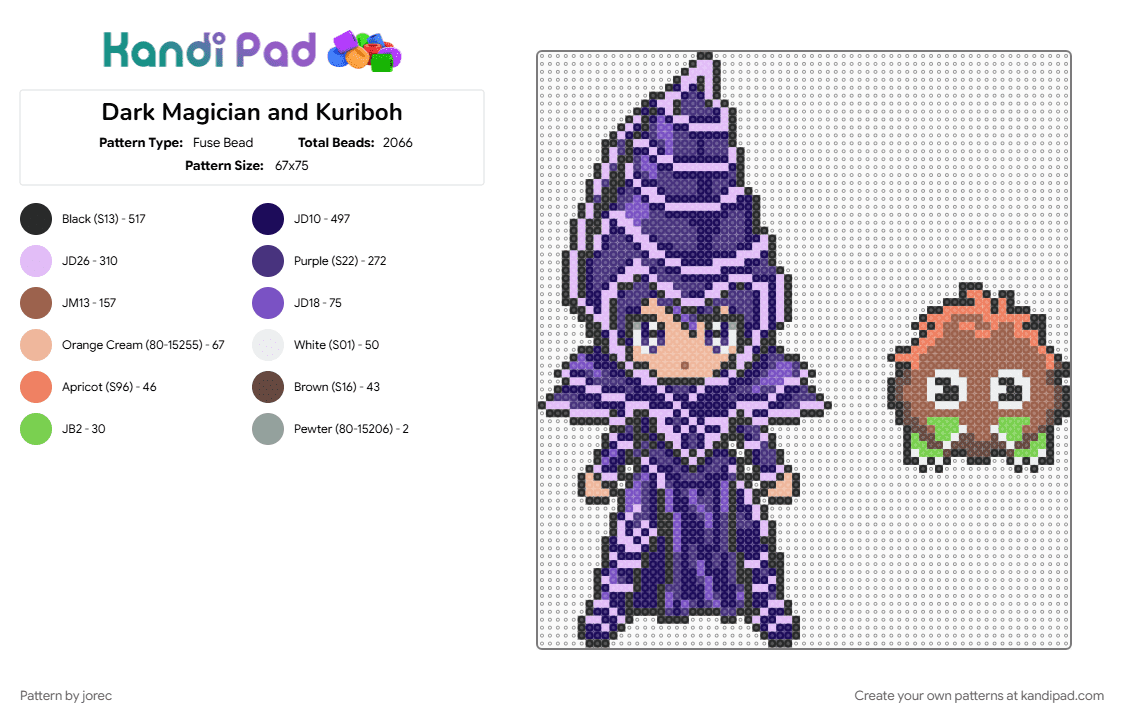 Dark Magician and Kuriboh - Fuse Bead Pattern by jorec on Kandi Pad - pink, purple