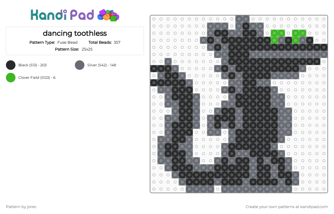 dancing toothless - Fuse Bead Pattern by jorec on Kandi Pad - gray