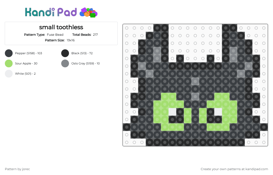 small toothless - Fuse Bead Pattern by jorec on Kandi Pad - black,green,sdm,small light fury