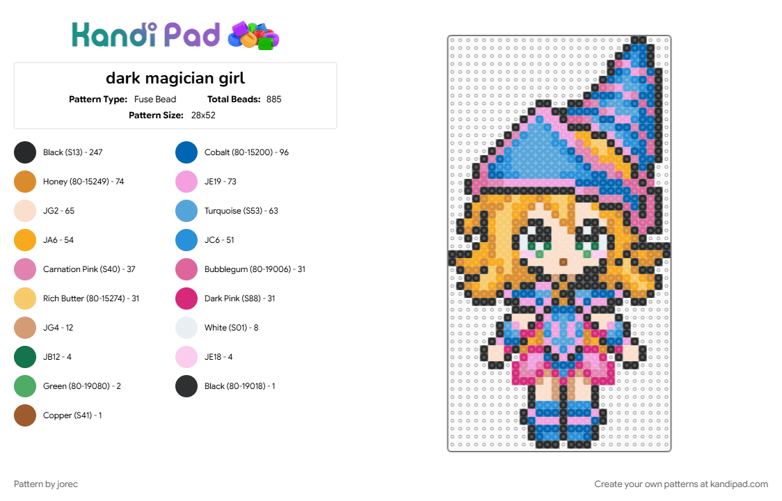 dark magician girl - Fuse Bead Pattern by jorec on Kandi Pad - beige, colorful, light blue, orange, pink
