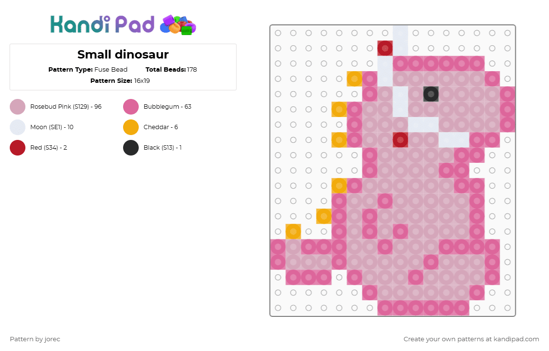 Small dinosaur - Fuse Bead Pattern by jorec on Kandi Pad - pink