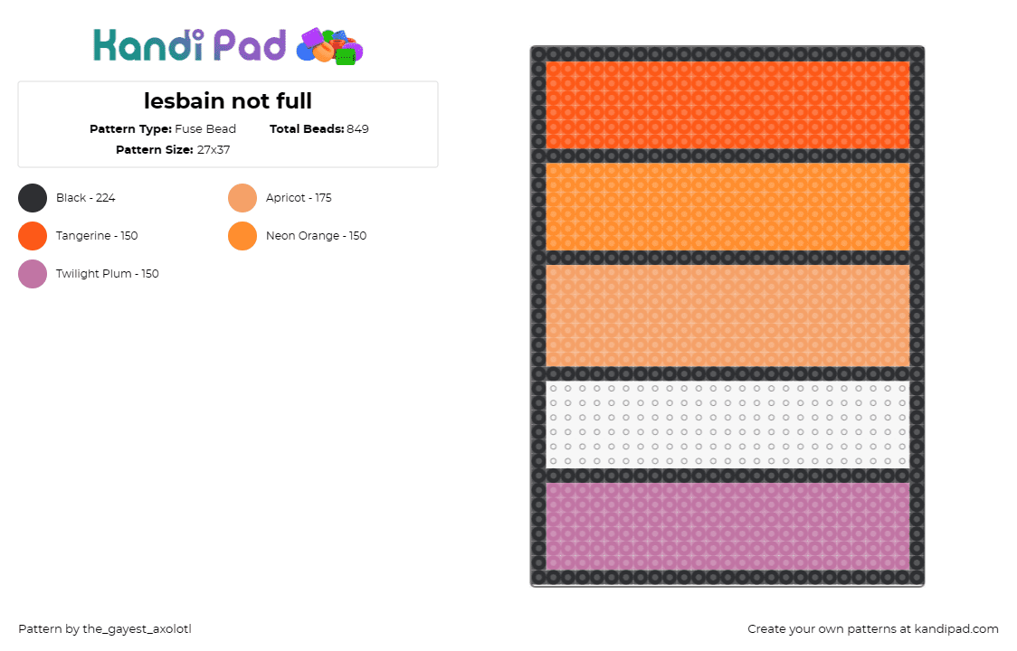 lesbain not full - Fuse Bead Pattern by the_gayest_axolotl on Kandi Pad - lesbian,pride,panel,solidarity,gradient,warmth,emblem,statement,orange