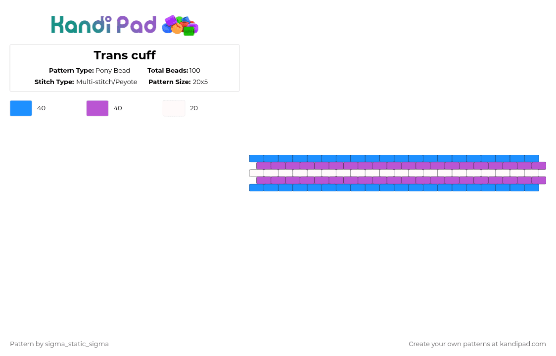 Trans cuff - Pony Bead Pattern by art3m15 on Kandi Pad - light blue,pink