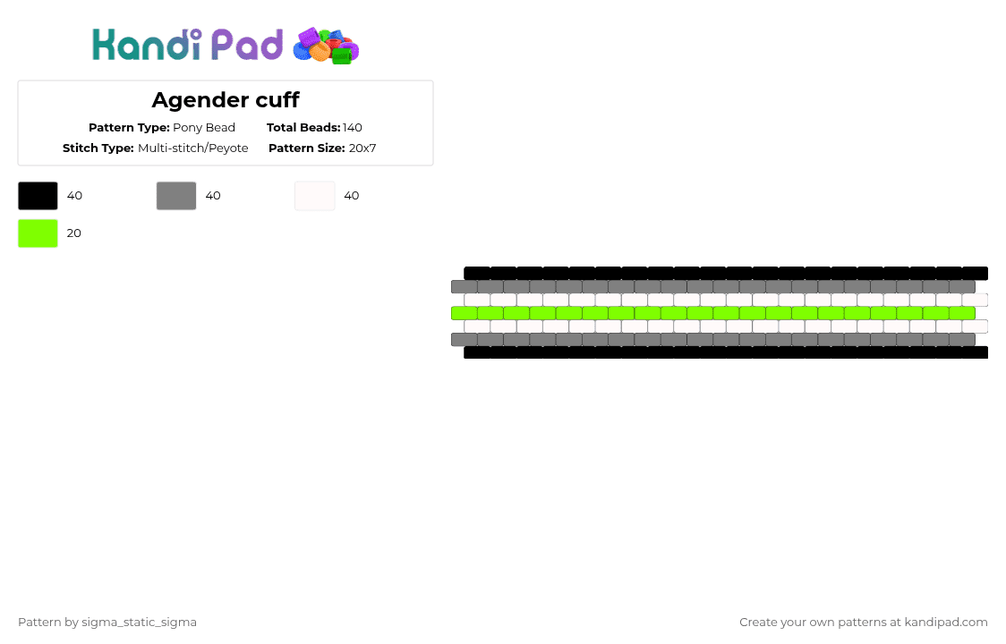 Agender cuff - Pony Bead Pattern by art3m15 on Kandi Pad - gray,green