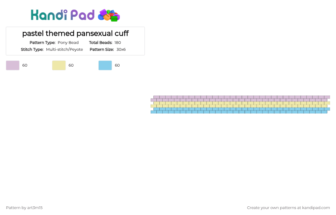 pastel themed pansexual cuff - Pony Bead Pattern by art3m15 on Kandi Pad - pink,yellow,light blue