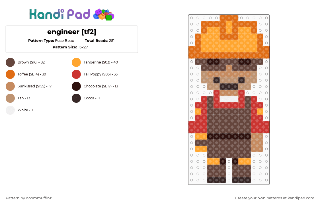 red engineer [tf2] - Fuse Bead Pattern by doommuffinz on Kandi Pad - orange,brown
