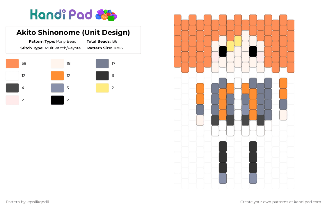 Akito Shinonome (Unit Design) - Pony Bead Pattern by kqssiikqndii on Kandi Pad - orange
