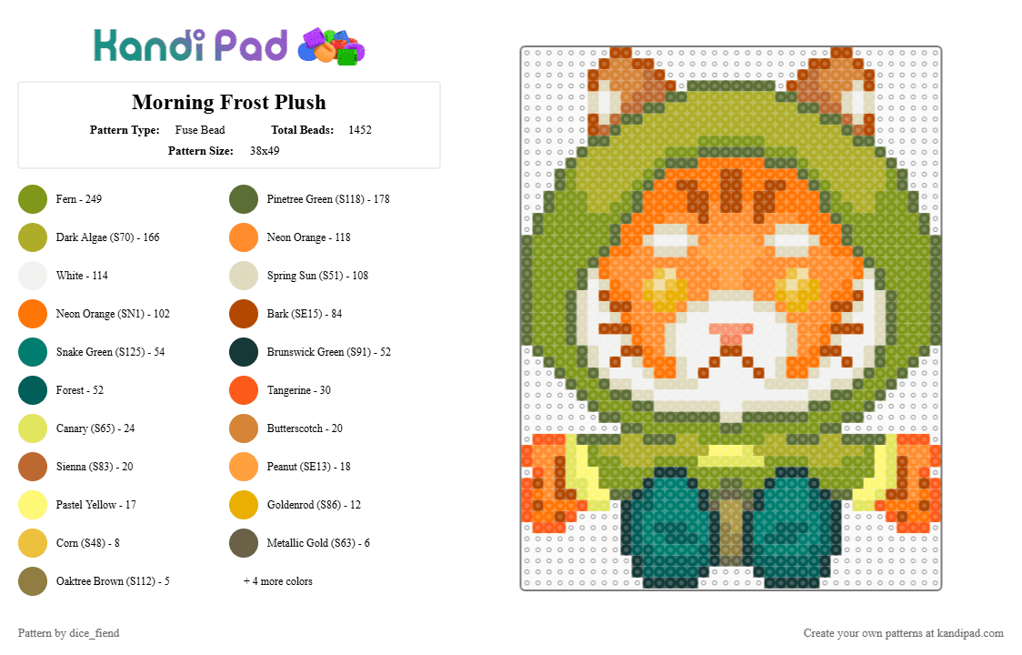Morning Frost Plush - Fuse Bead Pattern by dice_fiend on Kandi Pad - orange,gold,green,morning frost,frost,avantris,legends of avantris
