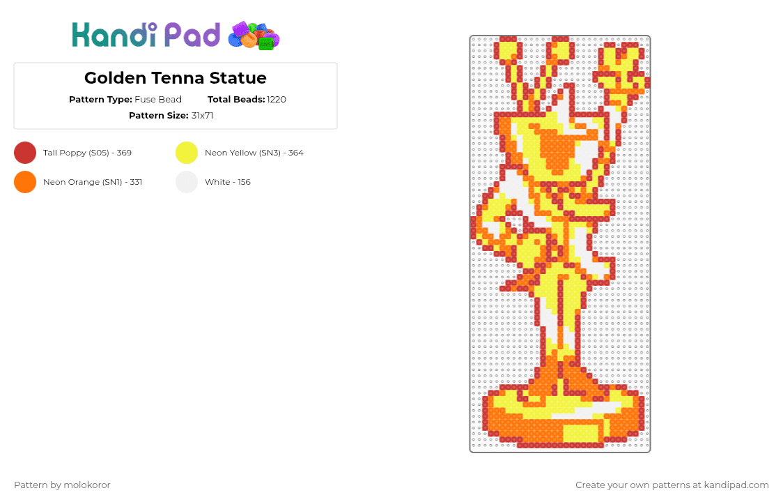 Golden Tenna Statue - Fuse Bead Pattern by molokoror on Kandi Pad - red,yellow,golden tenna statue,tv world,tenna,deltarune