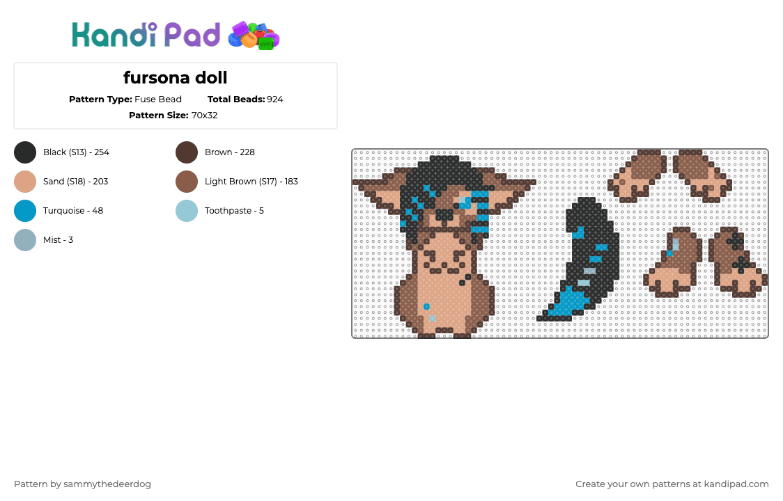 fursona doll - Fuse Bead Pattern by sammythedeerdog on Kandi Pad - brown,tan,beige