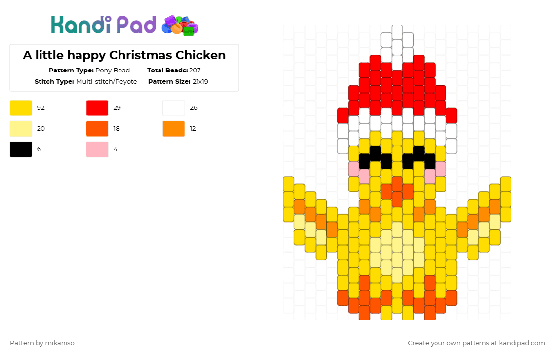 A little happy Christmas Chicken - Pony Bead Pattern by mikaniso on Kandi Pad - yellow