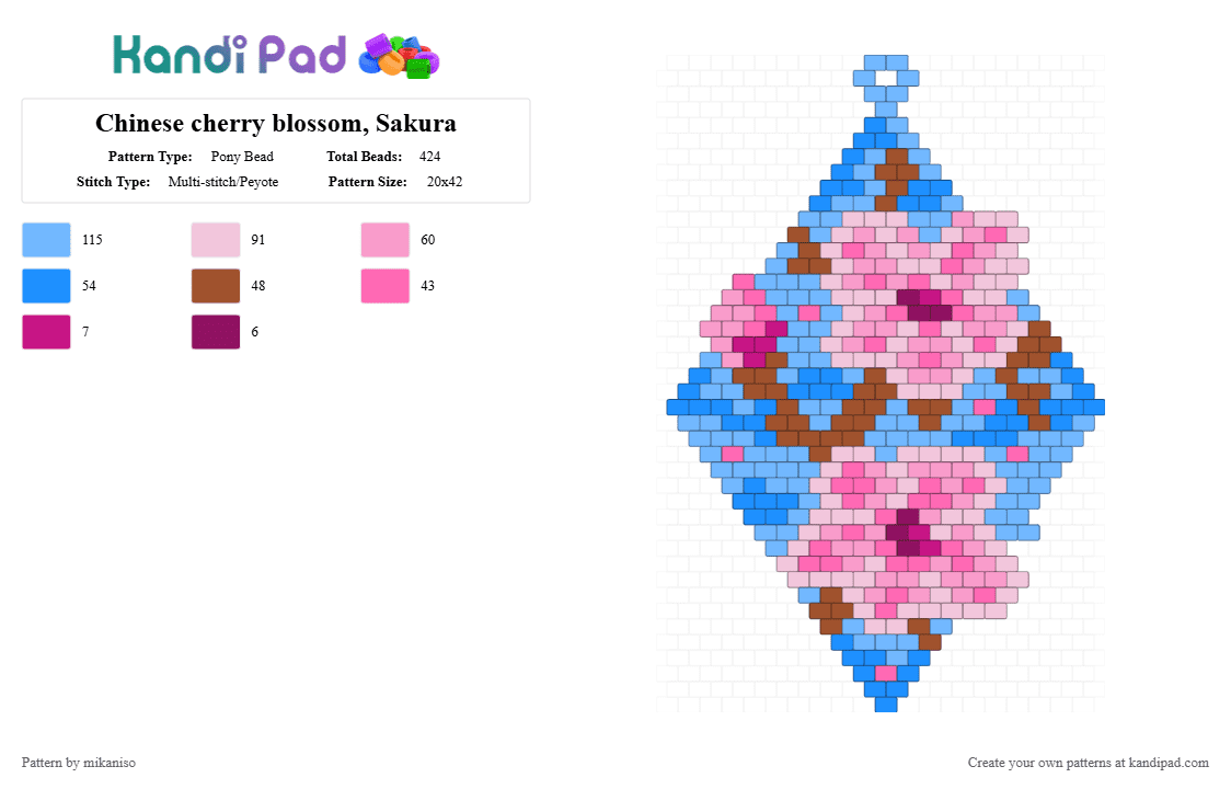 Chinese cherry blossom, Sakura - Pony Bead Pattern by mikaniso on Kandi Pad - pink,light blue