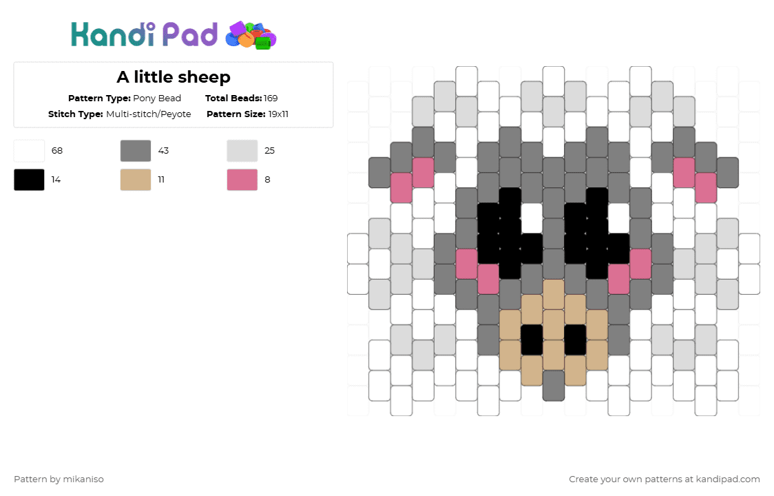 A little sheep - Pony Bead Pattern by mikaniso on Kandi Pad - white,gray