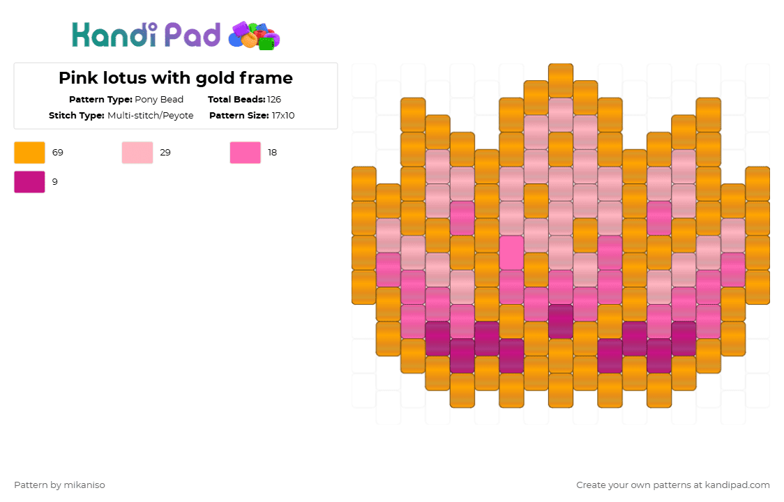 Pink lotus with gold frame - Pony Bead Pattern by mikaniso on Kandi Pad - orange,pink