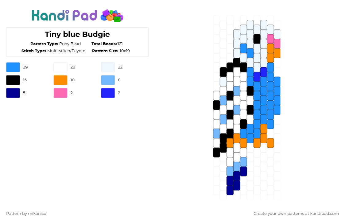 Tiny blue Budgie - Pony Bead Pattern by mikaniso on Kandi Pad - white,light blue