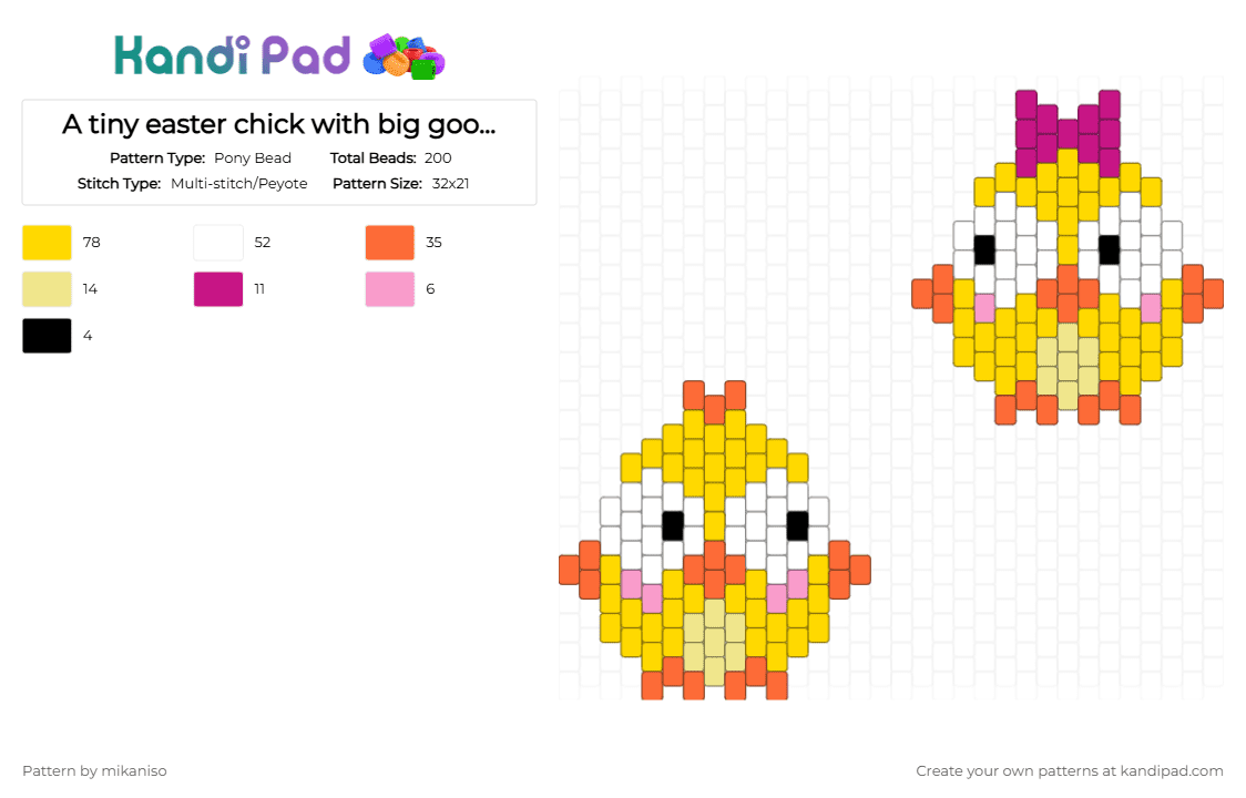 Tiny easter chickens with big googly eyes - Pony Bead Pattern by mikaniso on Kandi Pad - yellow