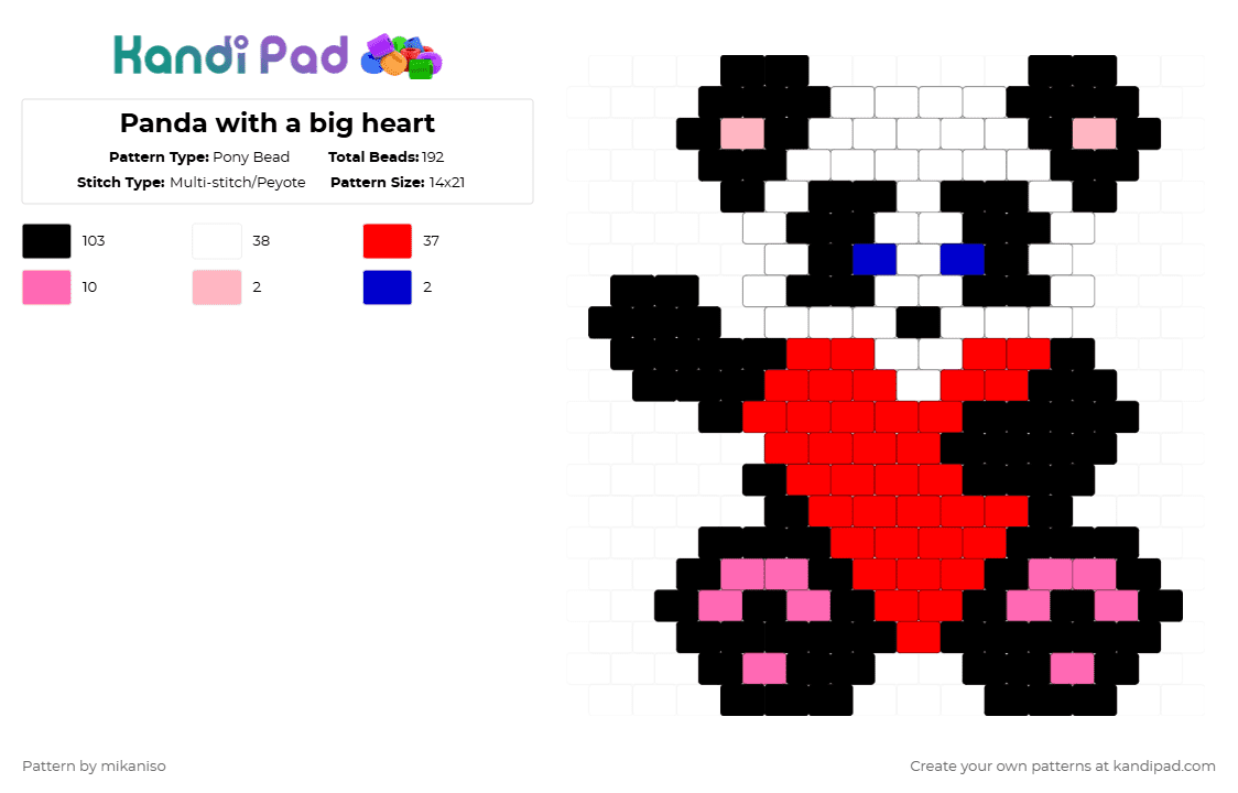 Panda with a big heart - Pony Bead Pattern by mikaniso on Kandi Pad - black,red