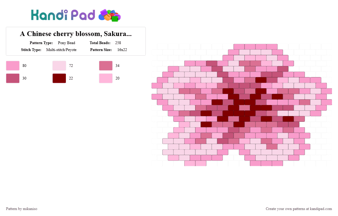 A Chinese cherry blossom, Sakura blossom - Pony Bead Pattern by mikaniso on Kandi Pad - pink