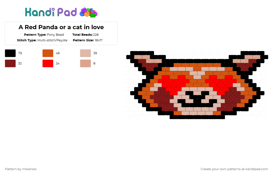 A Red Panda or a cat in love - Pony Bead Pattern by mikaniso on Kandi Pad - red