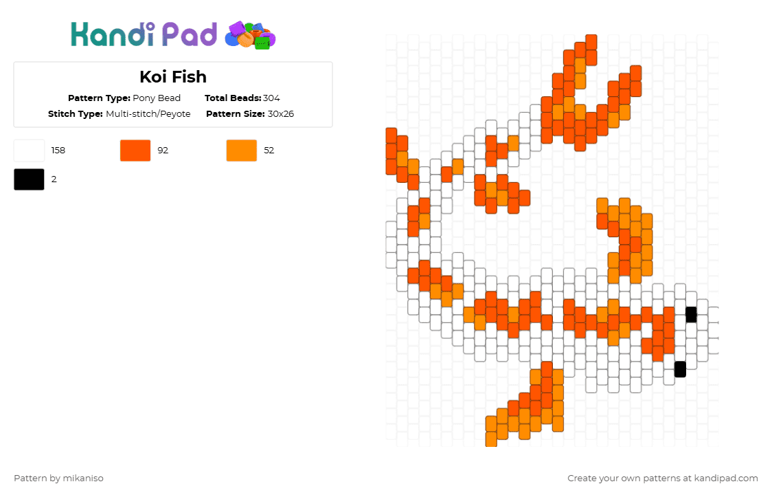 Koi Fish - Pony Bead Pattern by mikaniso on Kandi Pad - white,orange