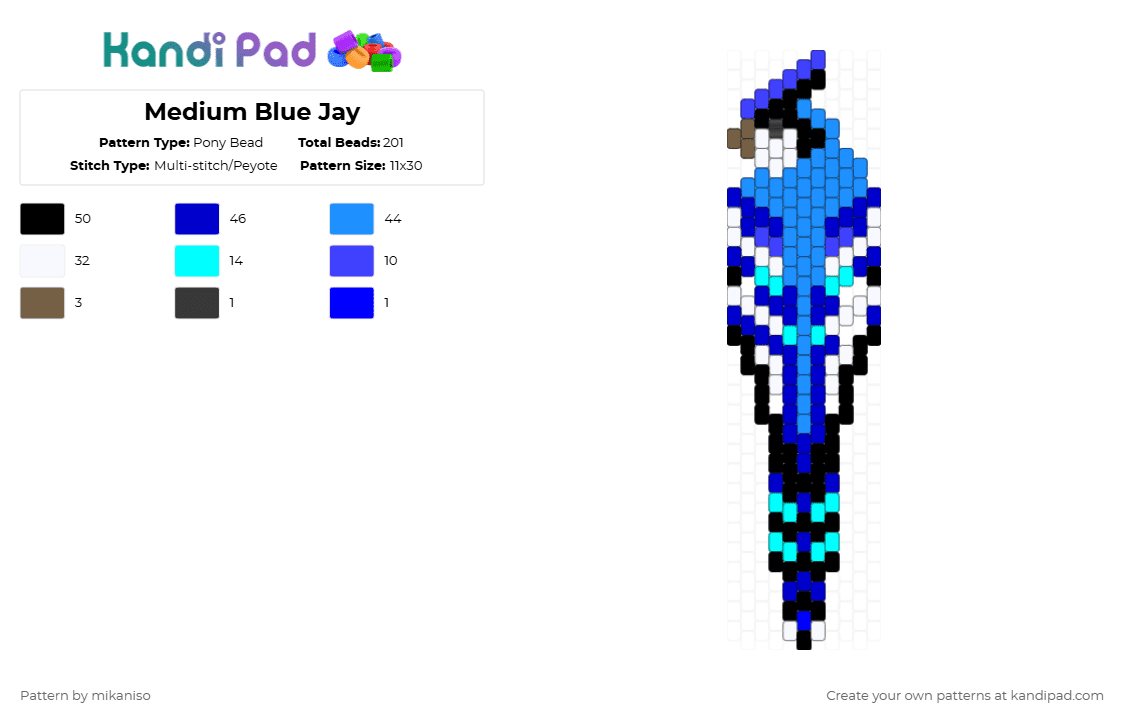 Medium Blue Jay - Pony Bead Pattern by mikaniso on Kandi Pad - light blue,purple