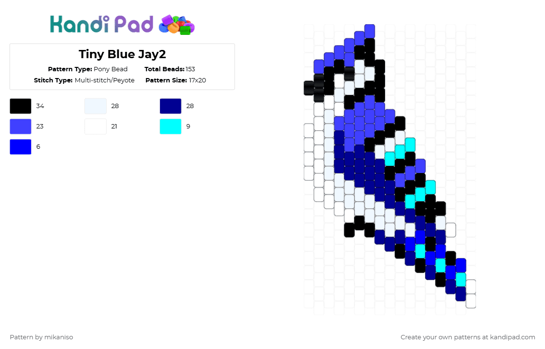 Small Blue Jay - Pony Bead Pattern by mikaniso on Kandi Pad - blue,purple