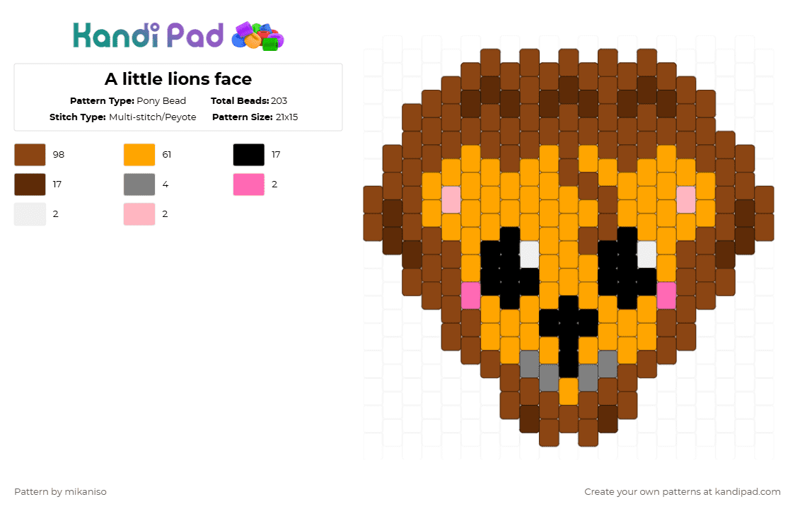 A little lions face - Pony Bead Pattern by mikaniso on Kandi Pad - red,orange