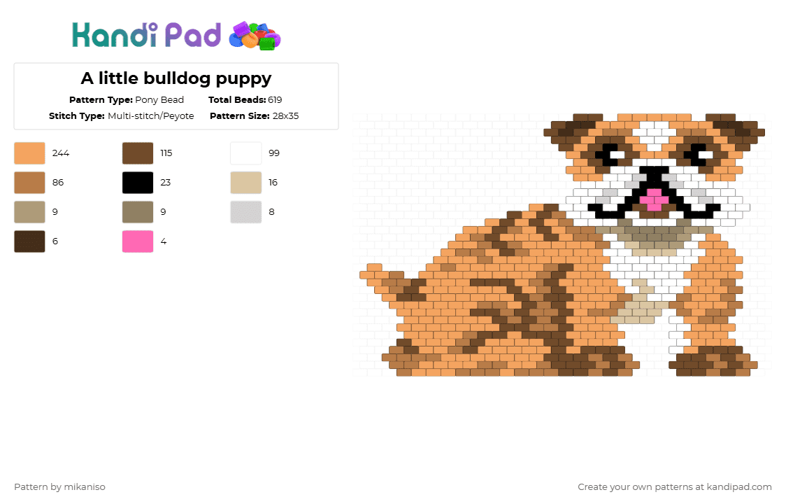 A little bulldog puppy - Pony Bead Pattern by mikaniso on Kandi Pad - orange,brown,tan