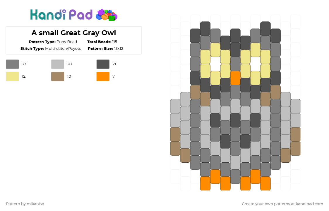 A small Great Gray Owl - Pony Bead Pattern by mikaniso on Kandi Pad - gray,beige
