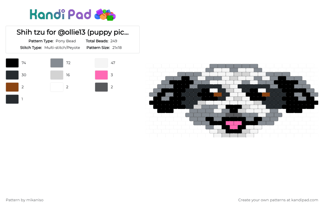 Shih tzu for @ollie13 (puppy picture) - Pony Bead Pattern by mikaniso on Kandi Pad - gray