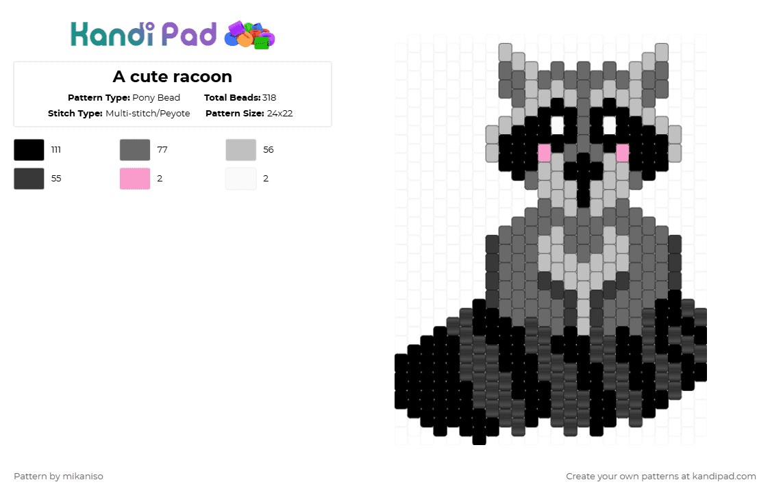 A cute racoon - Pony Bead Pattern by mikaniso on Kandi Pad - beige, black, gray