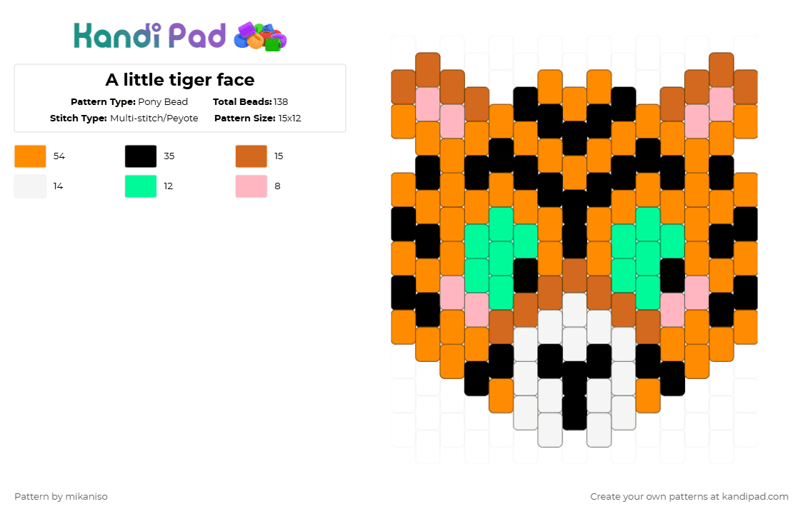 A little tiger face - Pony Bead Pattern by mikaniso on Kandi Pad - orange