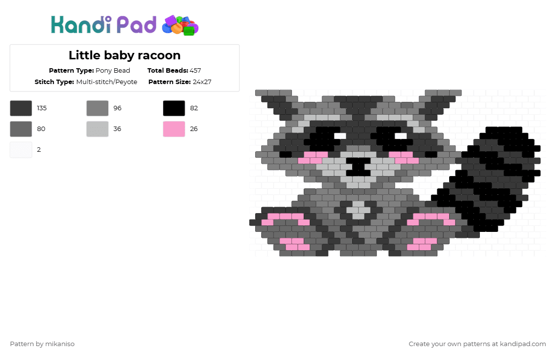 Little baby racoon - Pony Bead Pattern by mikaniso on Kandi Pad - gray