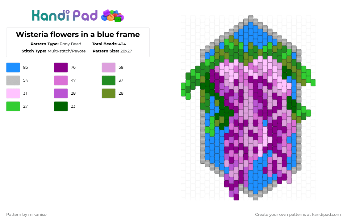 Wisteria flowers in a blue frame - Pony Bead Pattern by mikaniso on Kandi Pad - pink
