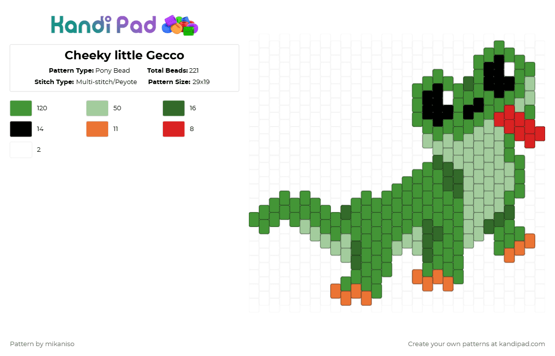 Cheeky little Gecco - Pony Bead Pattern by mikaniso on Kandi Pad - green,teal