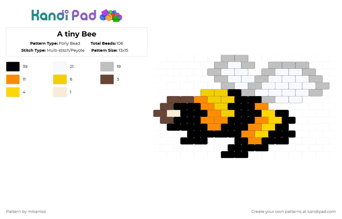 A tiny Bee - Pony Bead Pattern by mikaniso on Kandi Pad - orange,beige