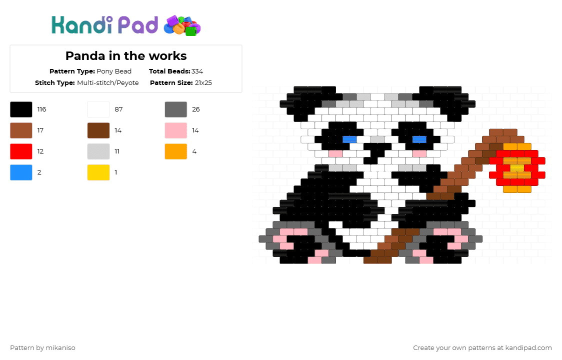 Panda with a chinese lantern - Pony Bead Pattern by mikaniso on Kandi Pad - black,white,gray,red,pink,colorful