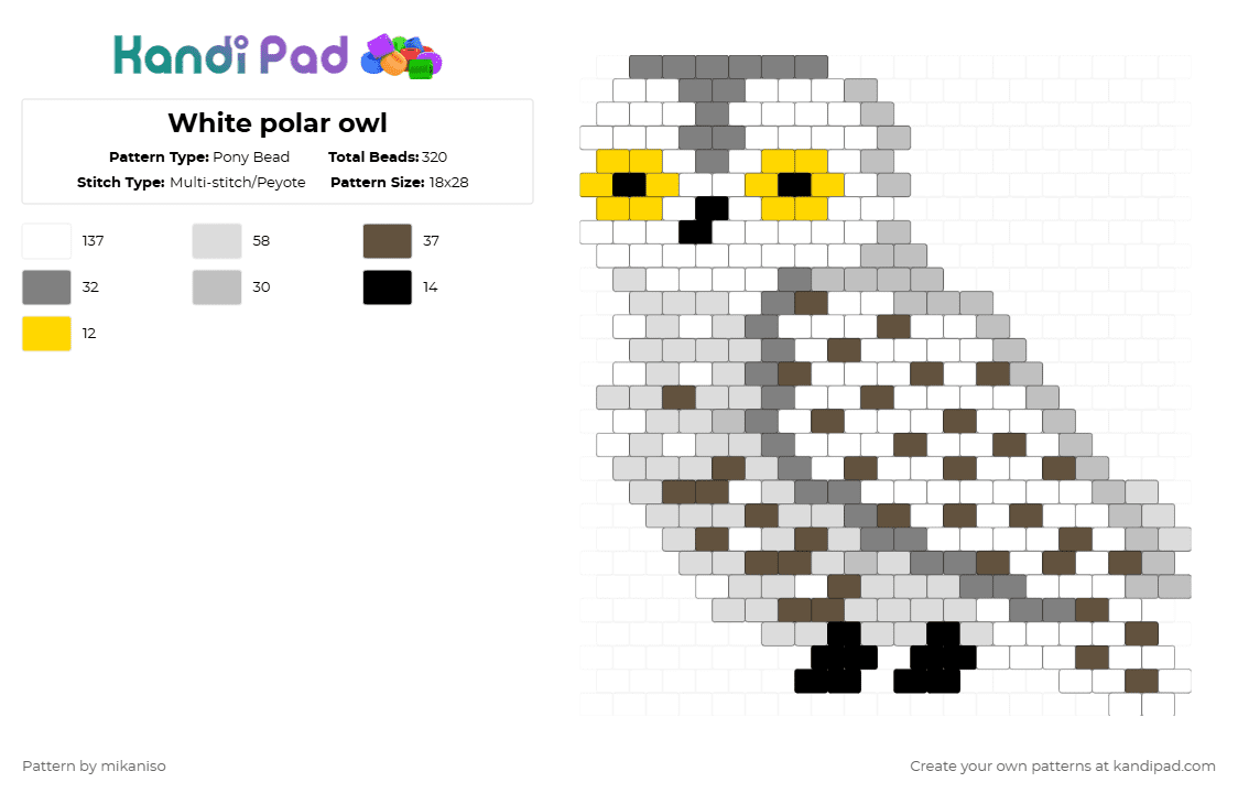 White polar owl - Pony Bead Pattern by mikaniso on Kandi Pad - white,gray,beige,tan