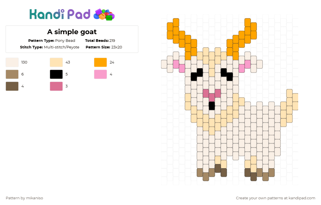 A simple goat - Pony Bead Pattern by mikaniso on Kandi Pad - white,beige,orange