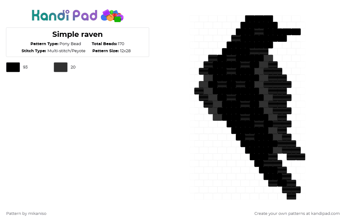 Simple raven - Pony Bead Pattern by mikaniso on Kandi Pad - black