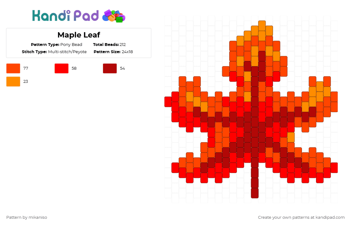 Maple Leaf - Pony Bead Pattern by mikaniso on Kandi Pad - maple leaf,leaf,nature,fall,autumn,red