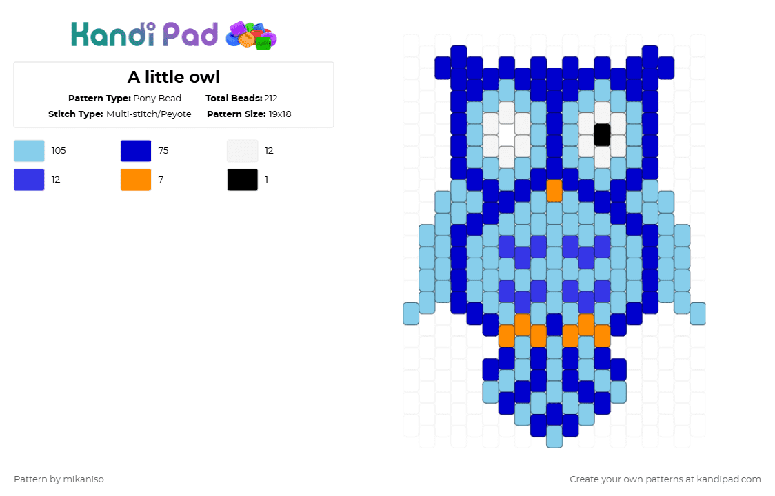A little owl with tailfeathers - Pony Bead Pattern by mikaniso on Kandi Pad - purple,light blue