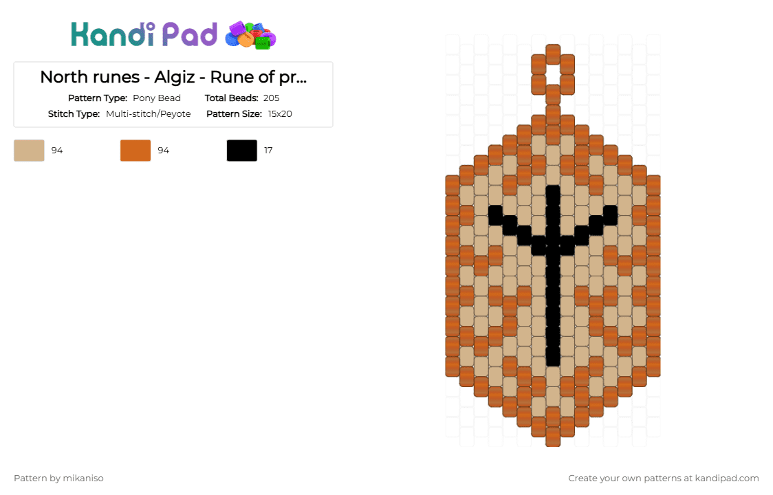Runes - Algiz - Rune of protection - Pony Bead Pattern by mikaniso on Kandi Pad - beige, orange