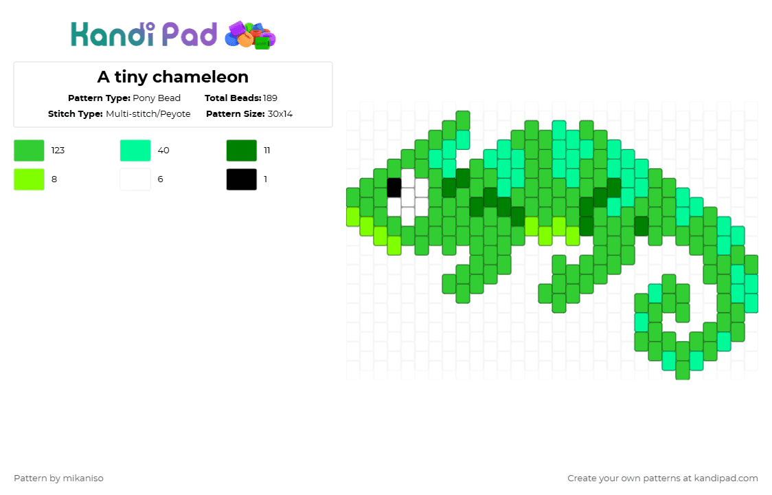 A tiny chameleon - Pony Bead Pattern by mikaniso on Kandi Pad - green