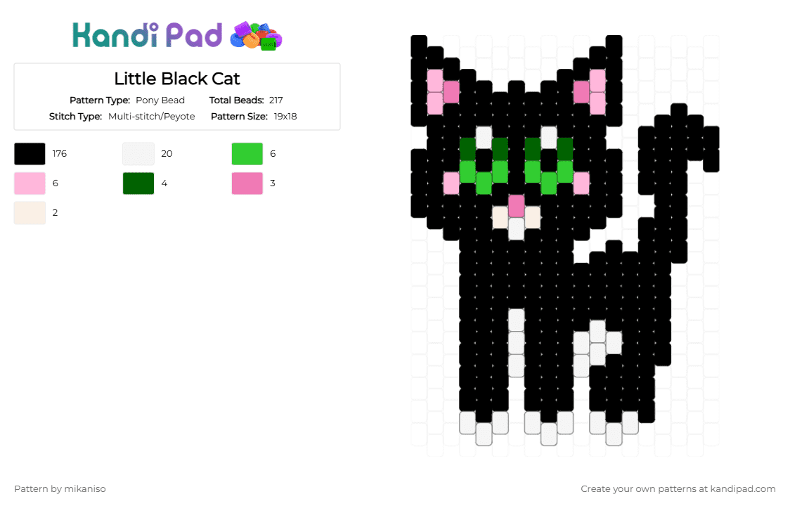 Little Black Cat - Pony Bead Pattern by mikaniso on Kandi Pad - black,green,pink