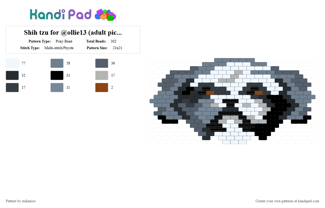 Shih tzu for @ollie13 (adult picture) - Pony Bead Pattern by mikaniso on Kandi Pad - gray,purple