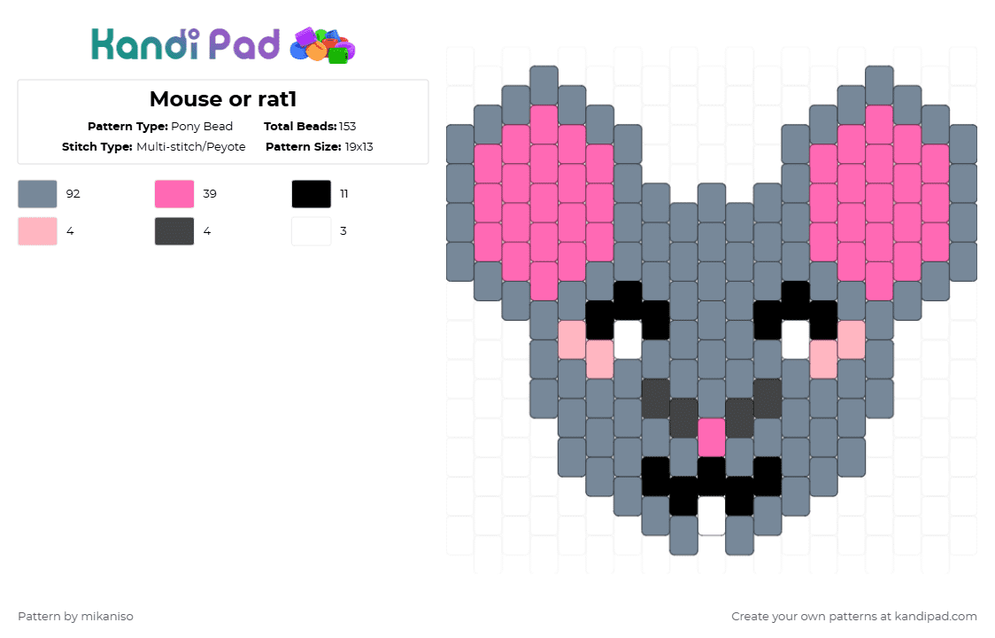 Mouse or rat1 - Pony Bead Pattern by mikaniso on Kandi Pad - pink,gray